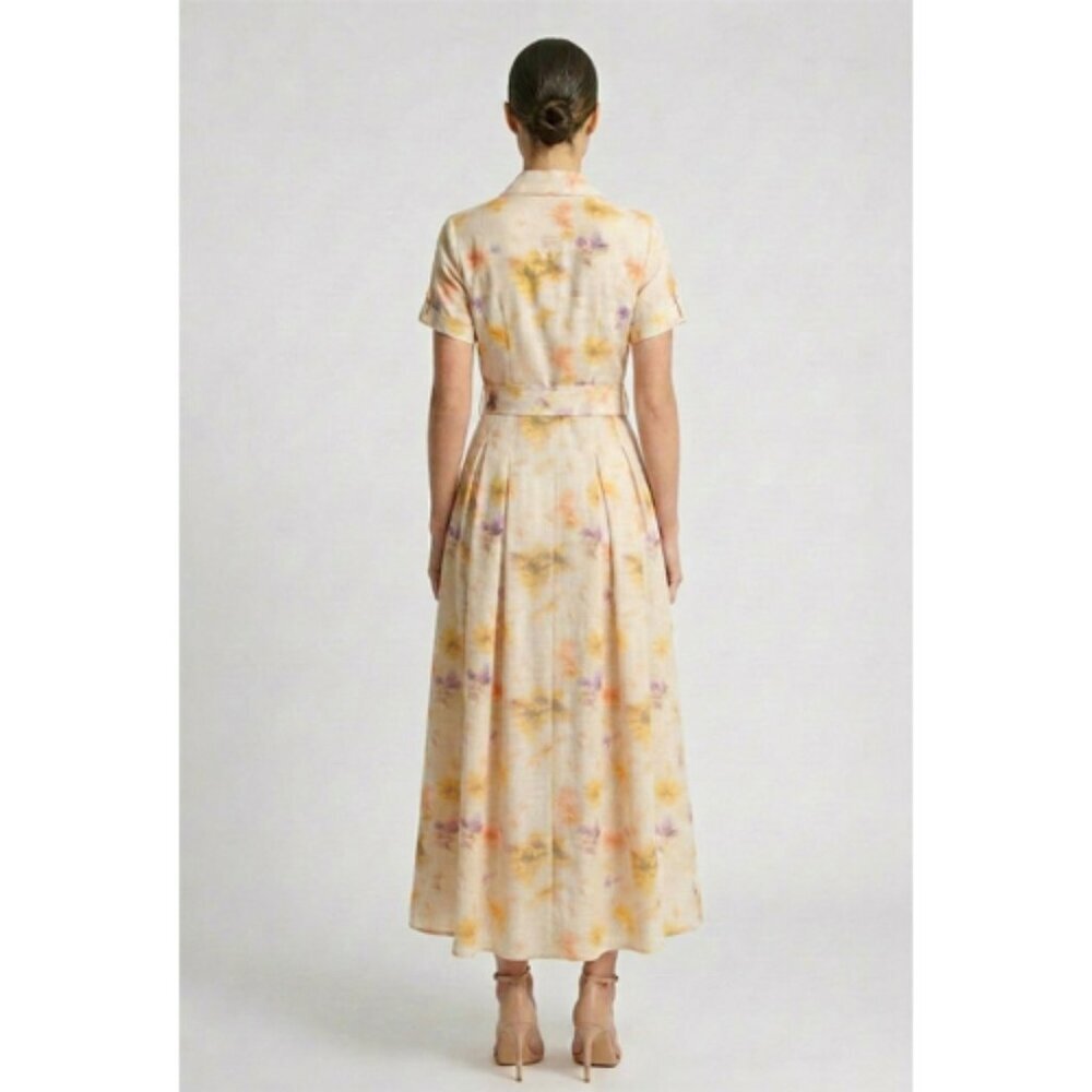 Ivory Watercolor Floral Button Front Maxi Dress With Belt