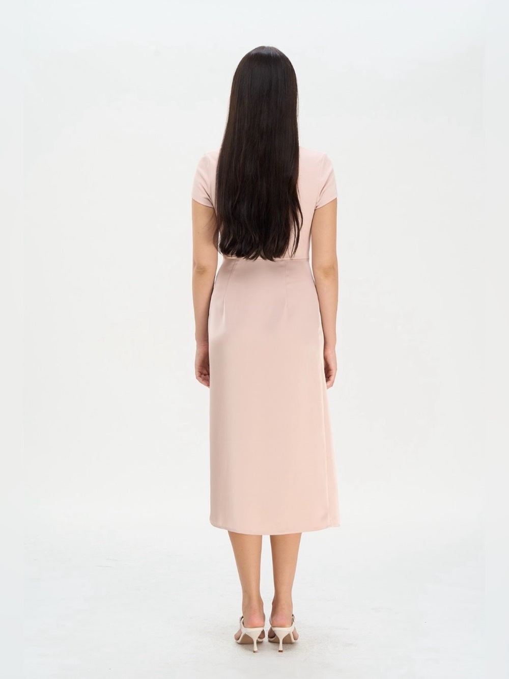 Blush Front Slit Satin Twist Midi Dress