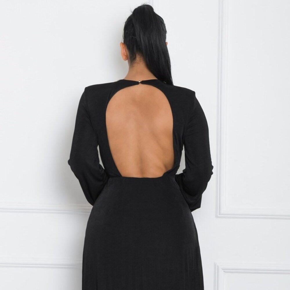 Hot Pink Embelisshed Pleated Long Sleeve Maxi Dress with Slit