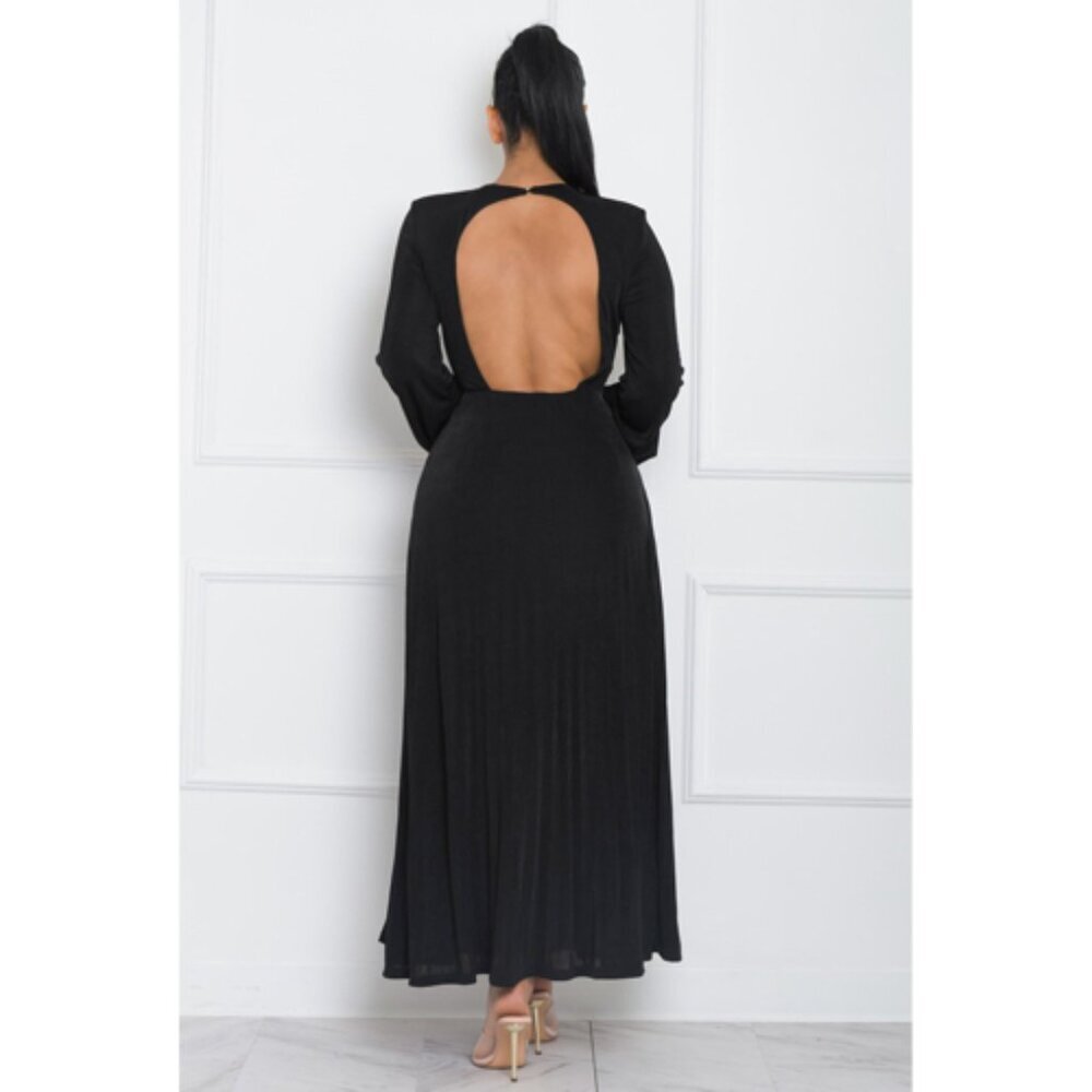 Hot Pink Embelisshed Pleated Long Sleeve Maxi Dress with Slit