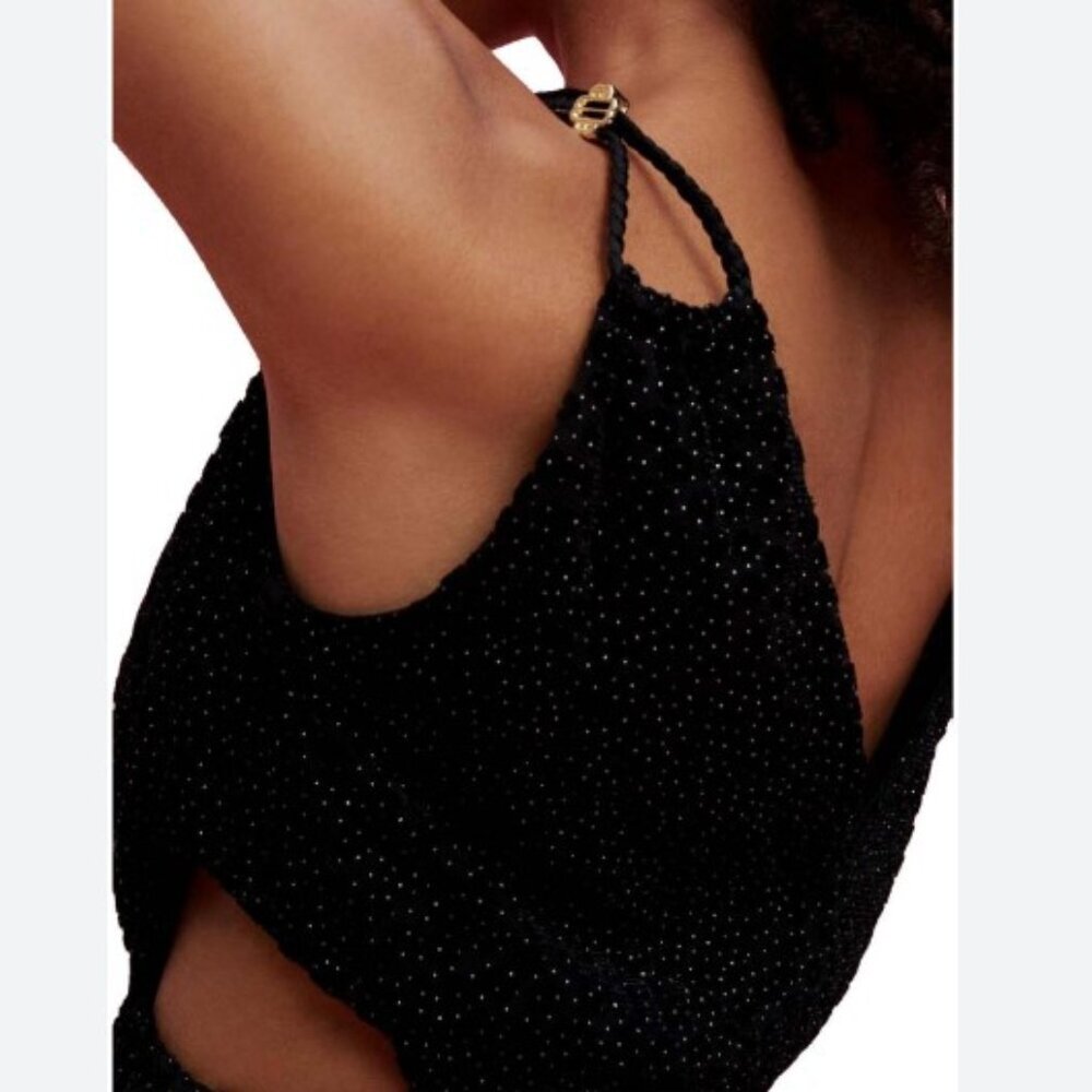 Maje Roany Polka Dot Velvet Mini Dress in Black