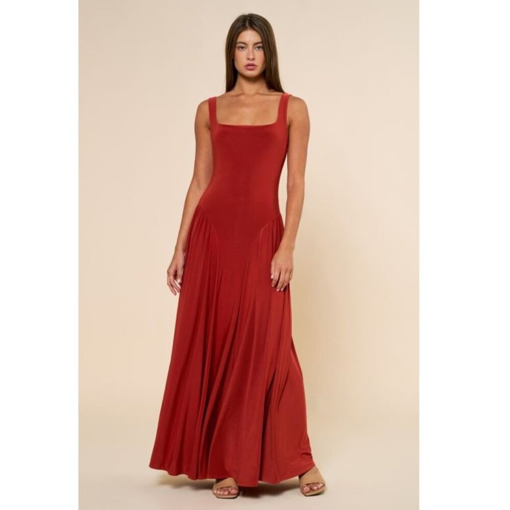 Effortlessly Chic Jersey Maxi Sleeveless Dress in Rust