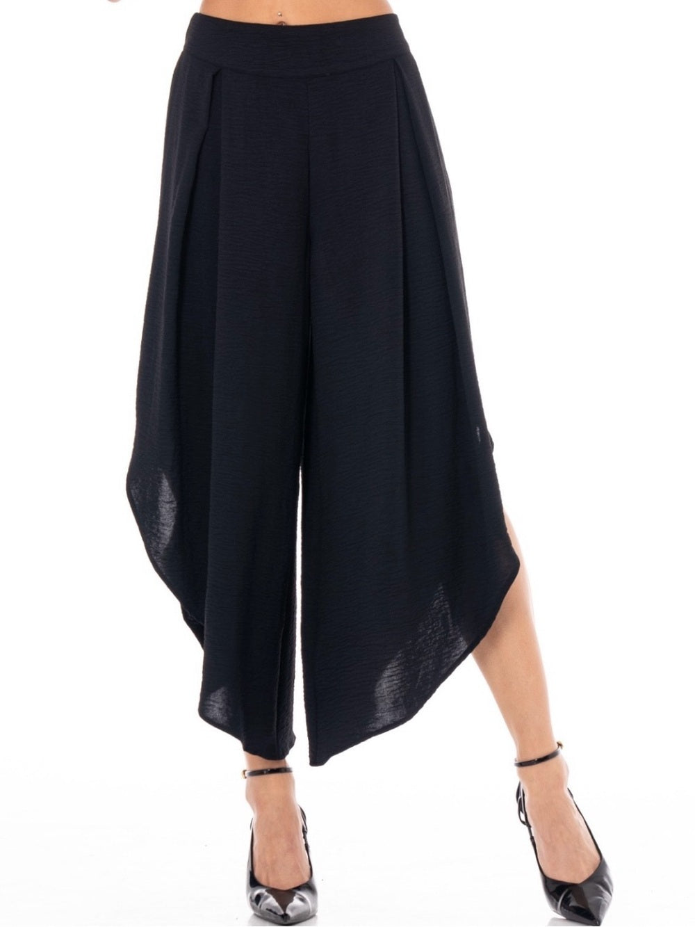 Amalfi Breeze Black Asymmetrical Wide-Leg Pants