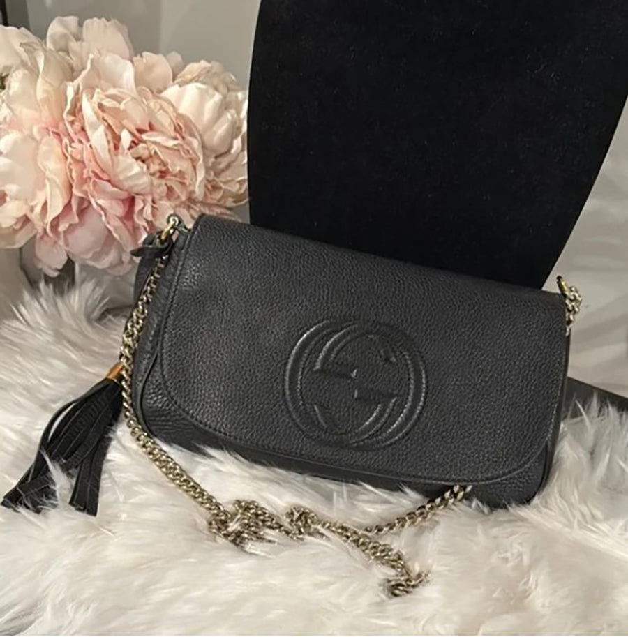 Gucci Soho Disco Long Flap Black Leather Crossbody Bag
