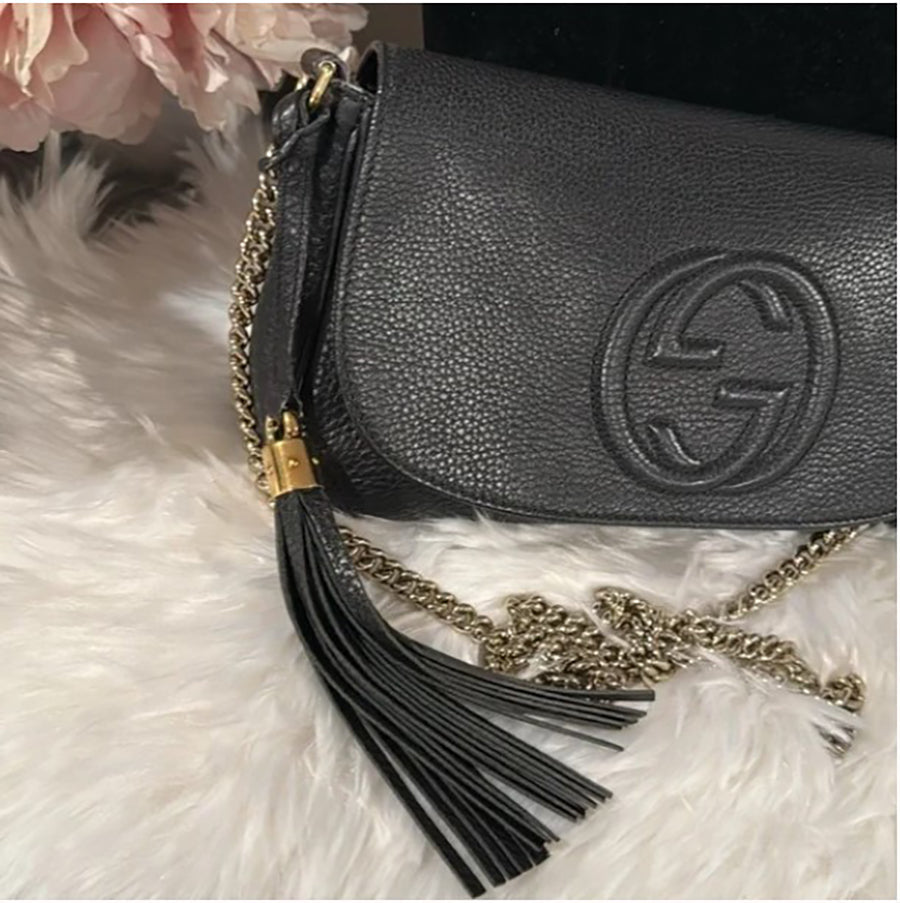 Gucci Soho Disco Long Flap Black Leather Crossbody Bag