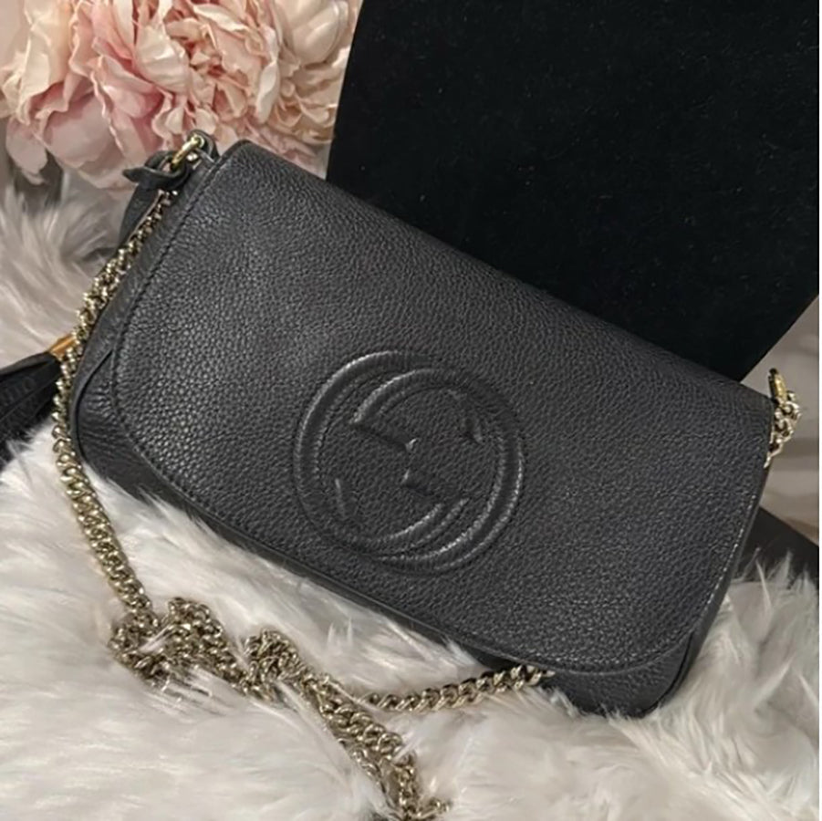 Gucci Soho Disco Long Flap Black Leather Crossbody Bag