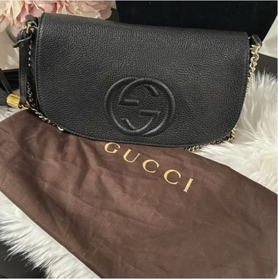 Gucci Soho Disco Long Flap Black Leather Crossbody Bag