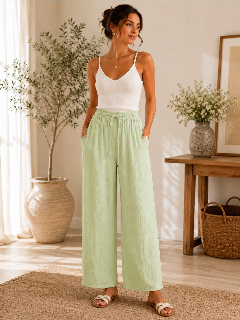 Made In Italy Mint Breeze Relaxed Straight-Leg Pants