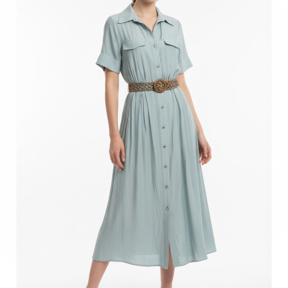 Mint Button-Down Midi Dress with Belt | Chic Classic Summer Dress