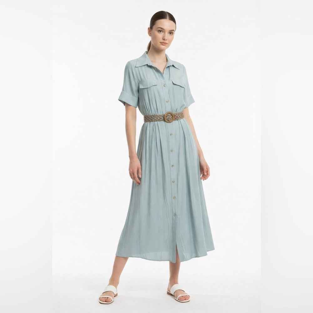 Mint Button-Down Midi Dress with Belt | Chic Classic Summer Dress